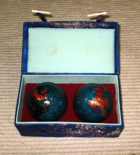 Chinese Ben Wa Stress Balls In Decorative Box   Blue #2  