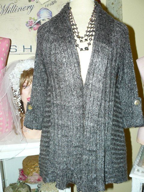 BCBG $140 *GORGEOUS DETAIL Nubby TWEEDY COZY Warm CHARCOAL Knit 