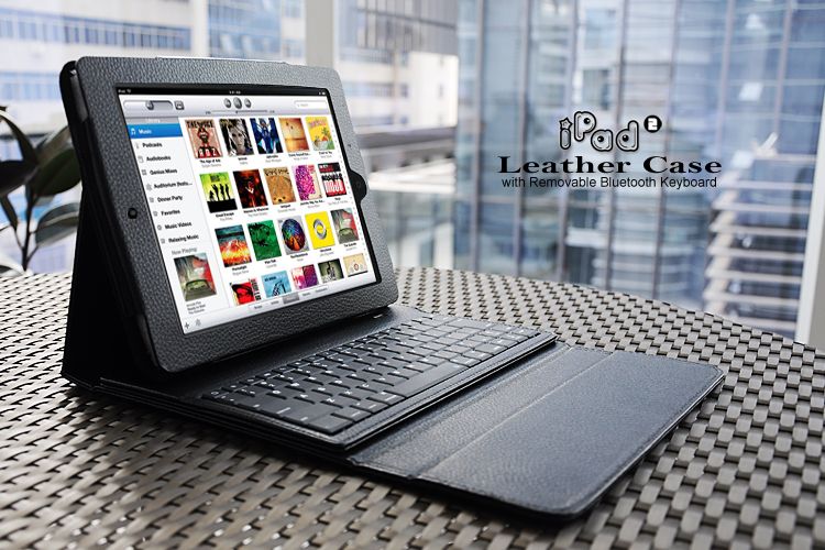 Leather Case for iPad 2   Removable Bluetooth Keyboard  