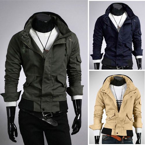 Mens Slim Hooded Style Long Trench Coat  