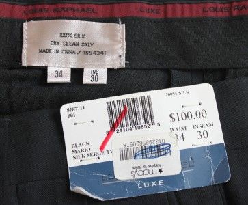 100 Louis Raphael Men Golf Dress Silk Pant Black 34x30  