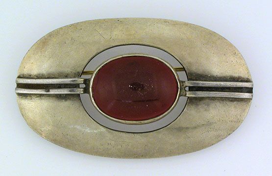 Vintage Sterling Art Deco Pin w/ Glass Stone  