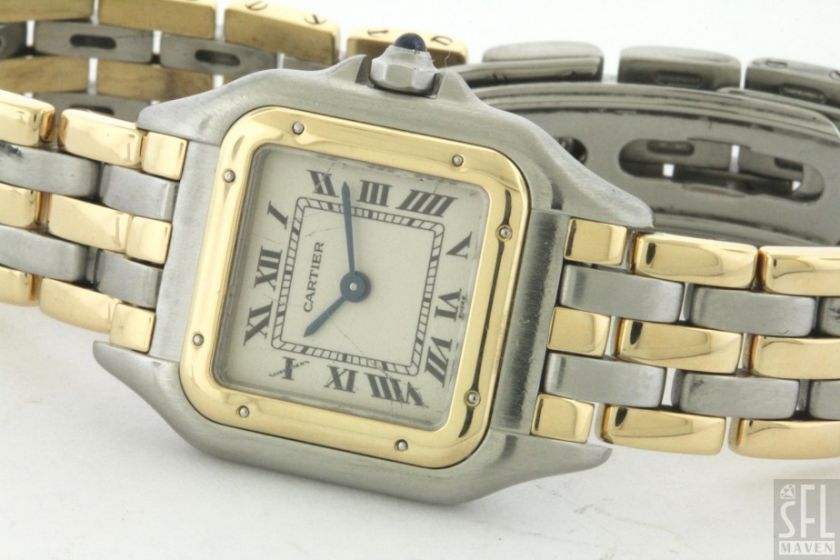 CARTIER PANTHER SS/18K GOLD ELEGANT HIGH FASHION 3 STRIPE LADIES WATCH 