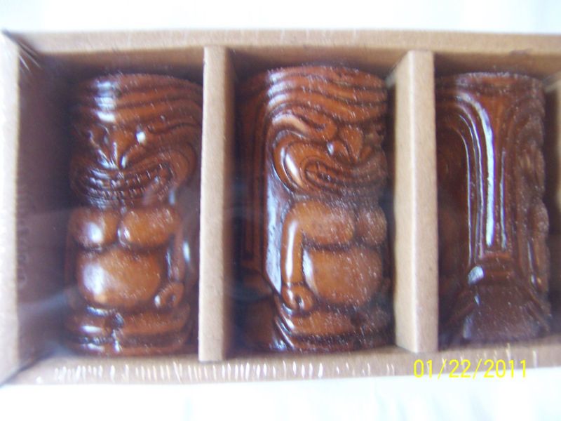 SET OF 3 TIKI CARVED CANDLES VANILLA HANDMADE IN BALI  