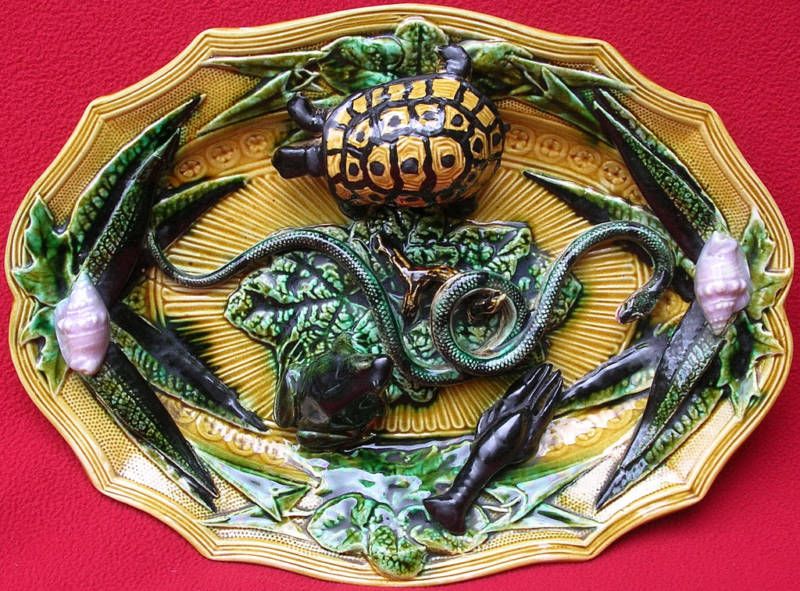 EXCEPTIONAL HUGE MAJOLICA PALISSY PLATTER C 1850 1880  