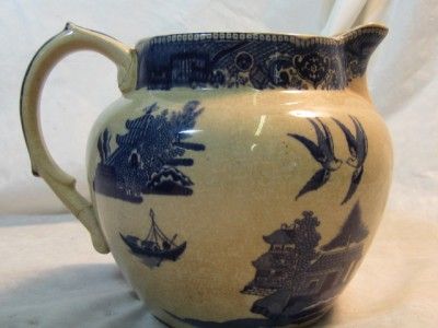 1909 BUFFALO POTTERY BLUE WILLOW PITCHER  