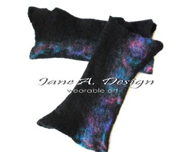   WOOL ARM WARMERS for LAGENLOOK Green /Blue hat, Art To Wear  