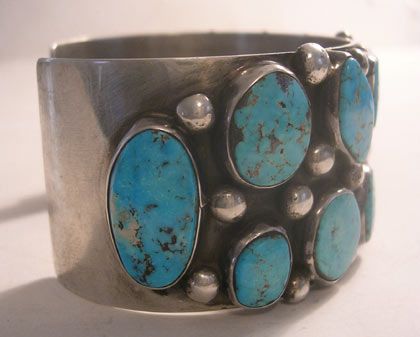 WB STERLING Wide TURQUOISE Navajo Cuff Bracelet 73g  