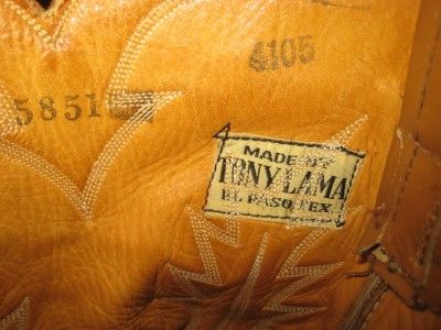 TONY LAMA Vtg OLD Distressed Tan Leather Exotic Ostrich Cowboy Boots 