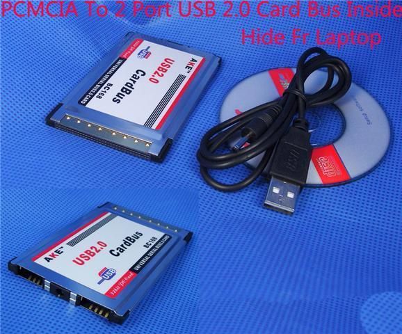 PCMCIA To 2 Port USB 2.0 Card Bus Inside Hide Fr Laptop  