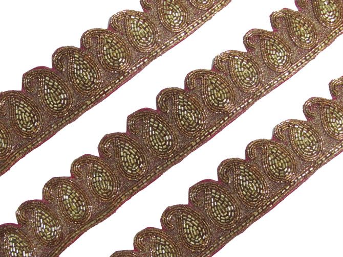 25 Yd Paisley Shape Metallic Gold Bullion Ribbon Trim  