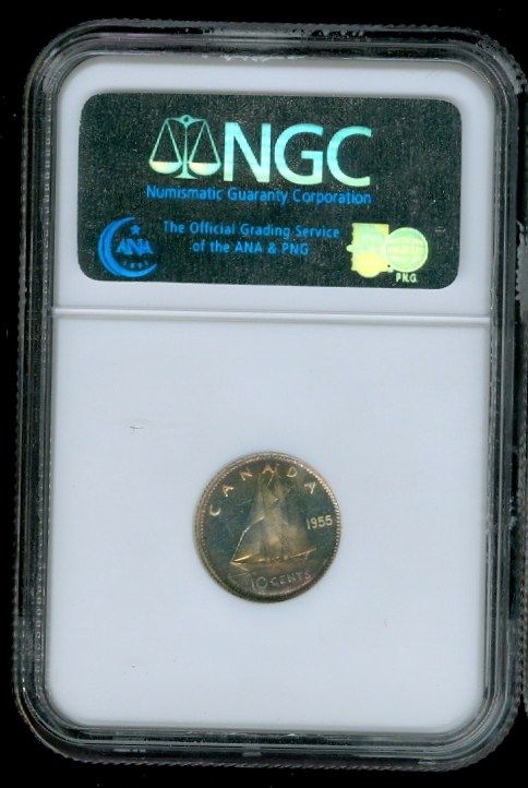 1955 CANADA 10 CENTS NGC PL66 HEAVY CAMEO .  