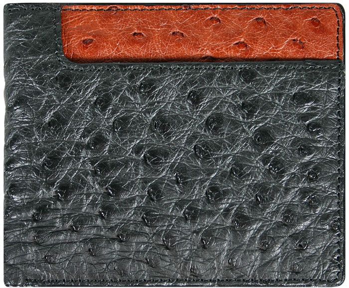 MENS NEW GENUINE BLACK OSTRICH LEATHER BIFOLD WALLET  