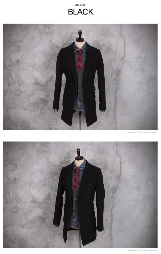 Bros Mens Woolen Casual BASIC Collar Double Pea Coat BLACK SZ S~XL co 