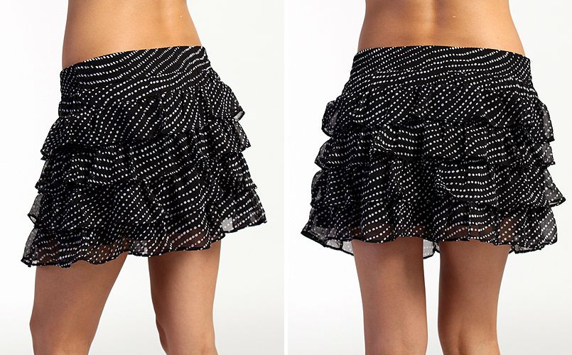 MOGAN Polka Dot Print Tiered Ruffle Chiffon Flirty MINI SKIRT Boho 