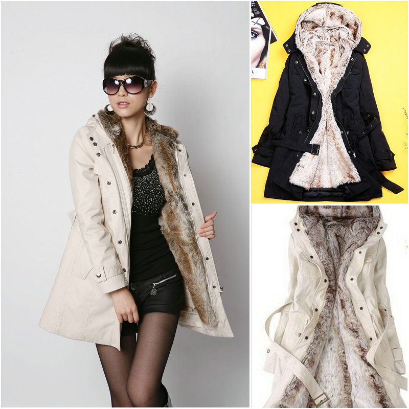 2011 New Womens Warm Hooded Faux Fur Winter Long Coat 2 color 5 size 
