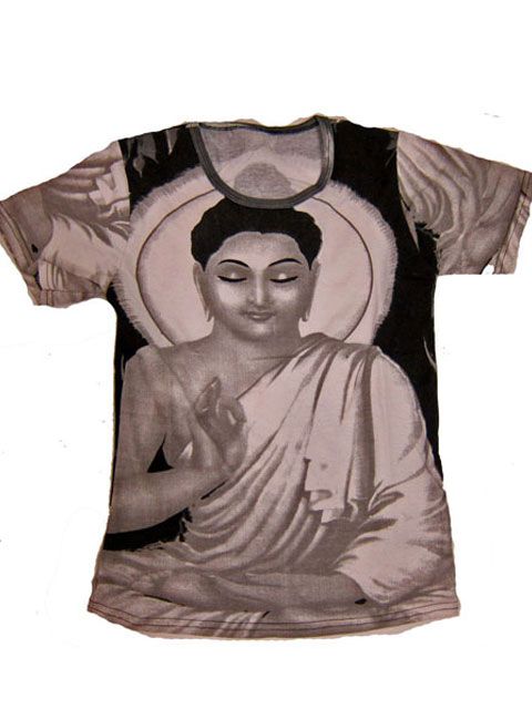 Buddhist Buddha Print Yoga Clothing Women Top T shirt Black & White 