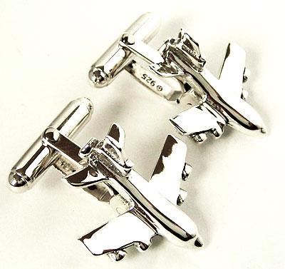 ELEGANT AIRPLANE PLANE 925 STERLING SILVER CUFFLINKS  