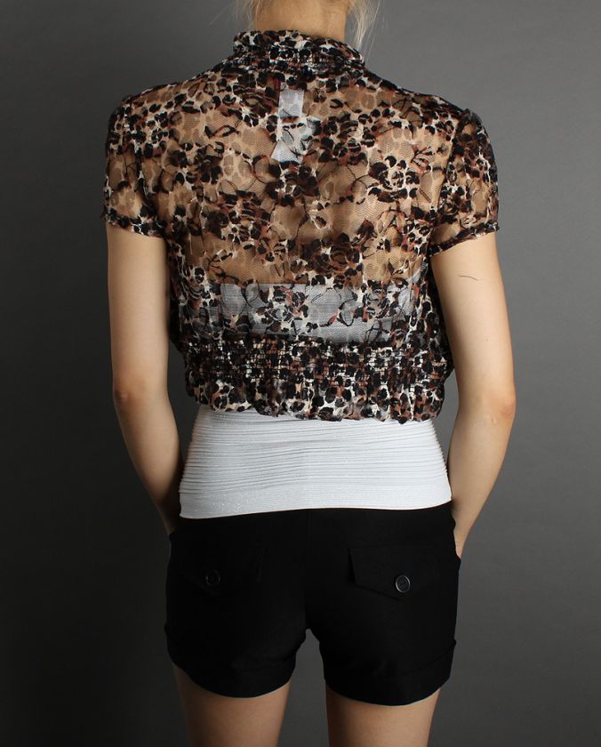 Animal Leopard Print Lace Bolero Shrug Crop Top Jacket  