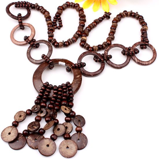 Large Handmade Brown Coconut Shell Beads Necklace 26L  