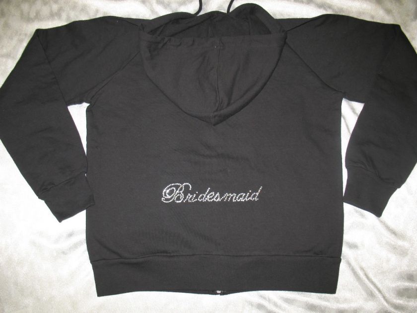 Black BRIDESMAID Crystal Bling Hoodie Wedding Jacket M MEDIUM (size 4 