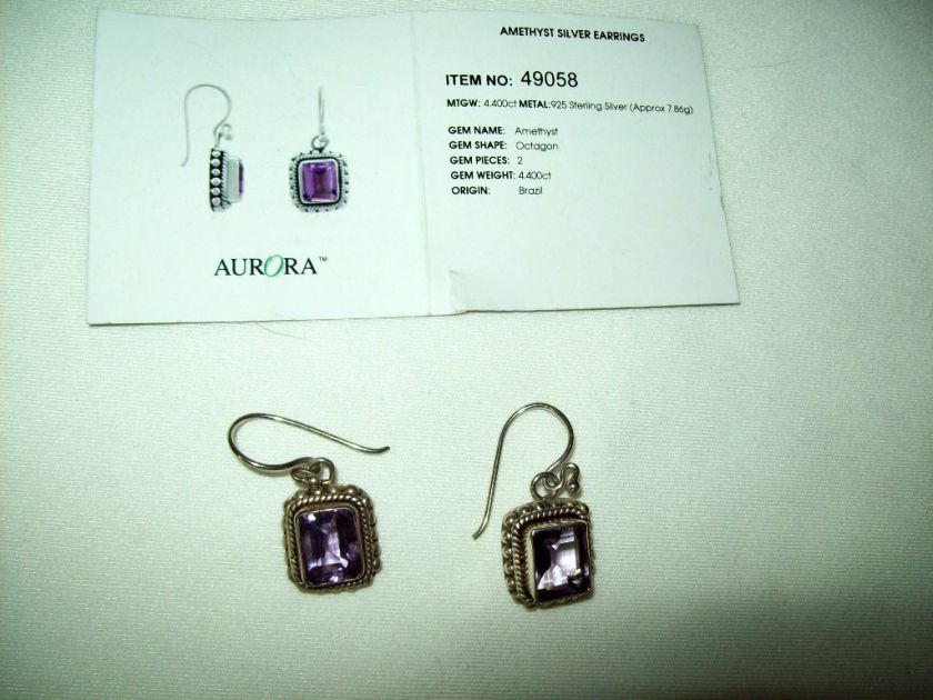 Amethyst Silver Earrings Pierced NWT Gem TV  