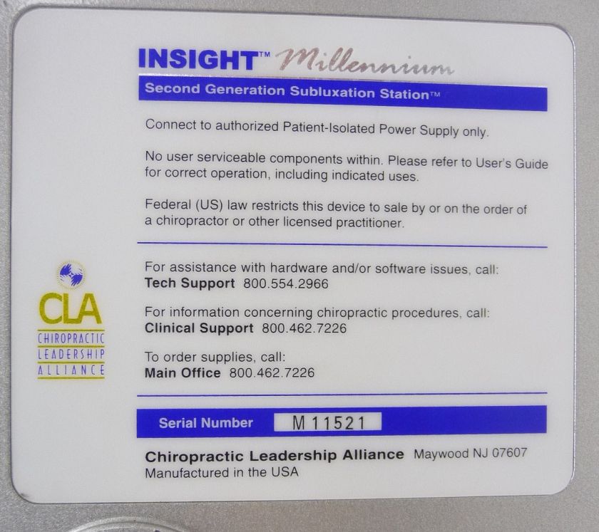 CLA INSIGHT MILLENIUM CHIROPRACTIC SUBLUXATION STATION  