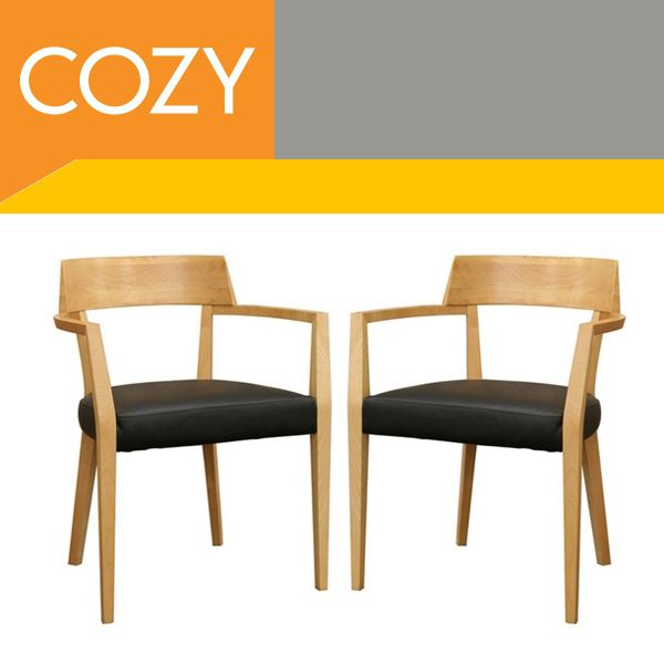 Modern Wood Dining Room Chairs Set w/ Leather Seats New  