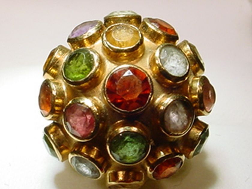 18KT ESTATE MULTI GEMSTONE LADIES DOME RING  