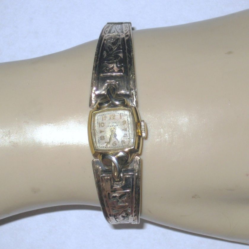 Antique Elgin DeLuna Mechanical Wind up Watch Sterling & 10Kt Mexico 