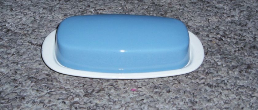 Vtg Homer Laughlin Blue Fleur de Lis Butter Dish w Lid  