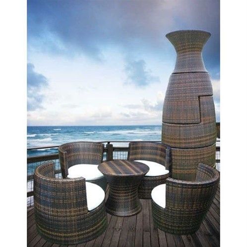 ART DECO OUTDOOR STACKABLE WICKER PATIO FURNITURE SET  