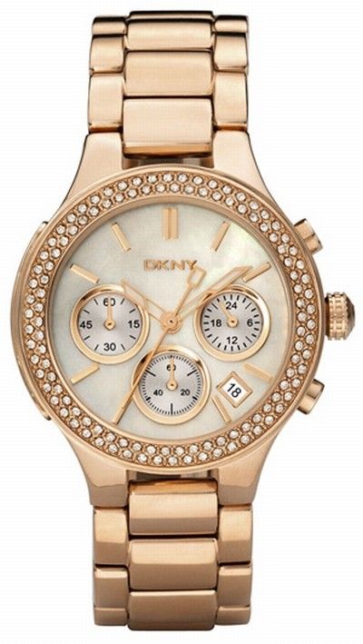 DKNY Chronograph Rose Gold Tone MOP Dial Womens Watch NY8080  