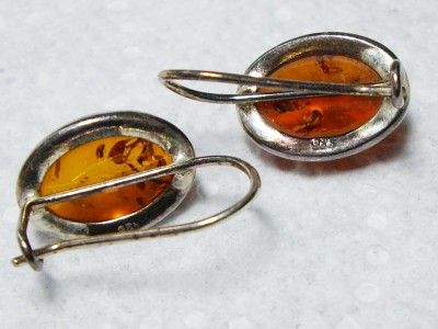 Vintage Baltic Amber & Sterling Silver Pierced Earrings  