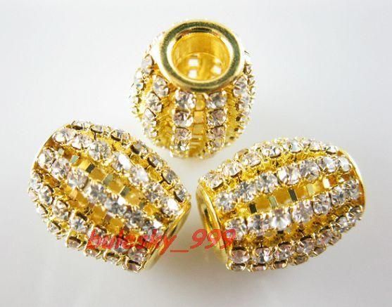 10Gold Plated Crystal Rhinestone Big Hole Oval Bead16mm  