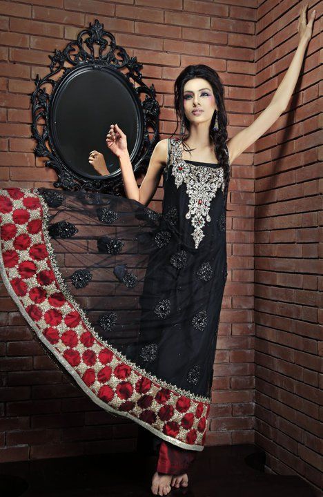 Pakistani Designer Outfit Salwar Kameez Anarkali Black  