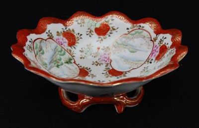 HP Enamel Japanese Porcelain Center Bowl Footed Scallop  