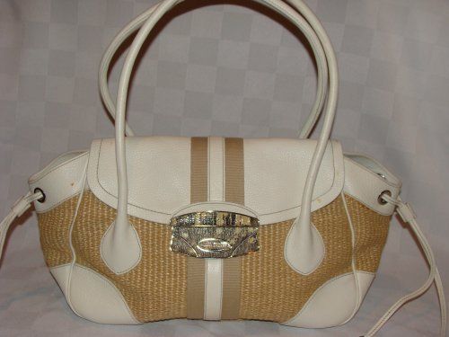 Prada Straw w/White Leather Trim 2 Handle Shoulder Handbag Tote  