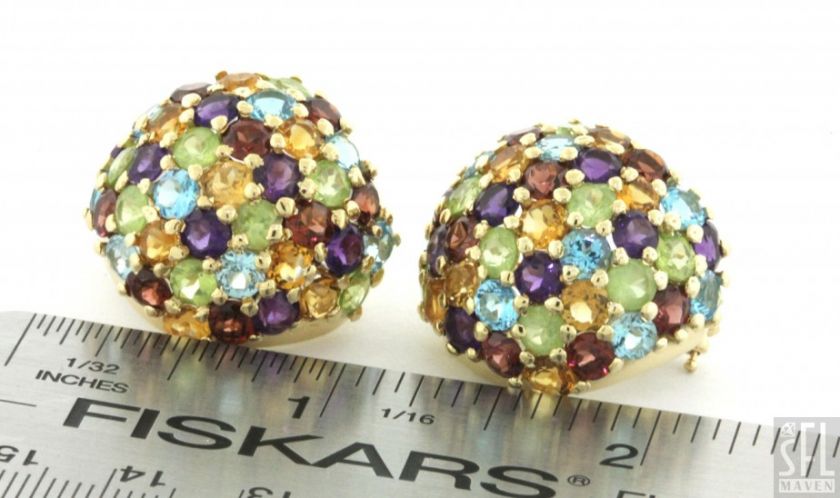   GOLD 10.0CTW PERIDOT/CITRINE/AMETHYST CLUSTER RAINBOW CLIP ON EARRINGS