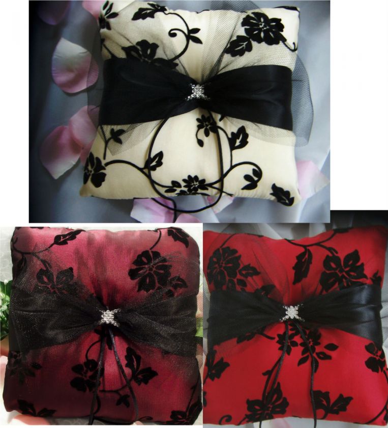   or BURGUNDY or RED Black Ring Bearer Pillow Bridal Wedding  