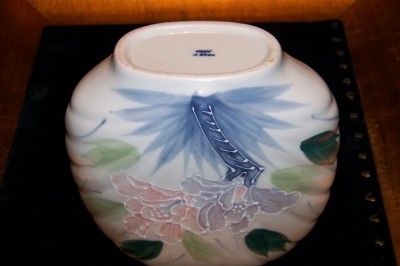 Vintage Japanese Floral Shell Shape Vase Blue mark Japa  