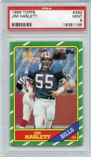 1986 TOPPS #392 JIM HASLETT   BUFFALO BILLS, INDIANA   PSA 9 MINT 