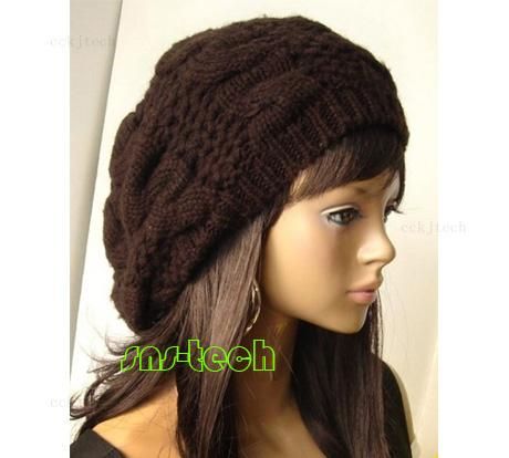 WOMENS BRAIDED BAGGY BEANIE CAP HAT BERET  