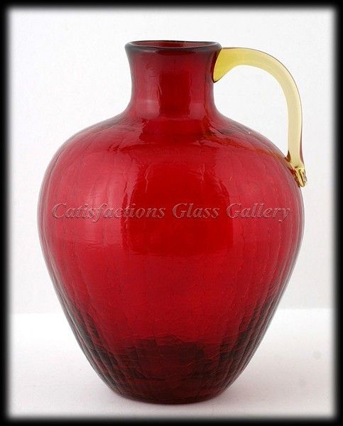 Pilgrim Ruby Red Crackle Art Glass Jug Hand Blown Pitcher  