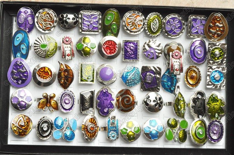 wholesale jewelry rings glaze enamel CZ silver P 25 mix  