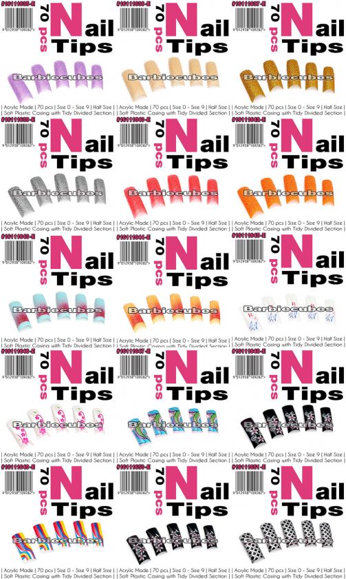 197 Different Design French UV Art False Acrylic Nail Tips   70 pcs #V 