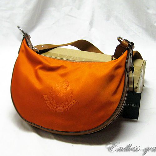 LAUREN by RALPH LAUREN WEYMOUTH CROSSBODY HOBO ORANGE TAN LEATHER 