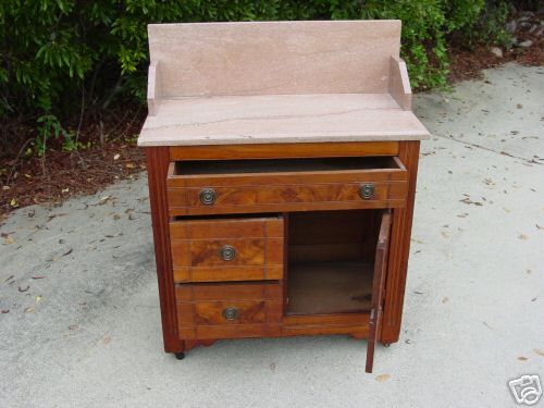 Burl Walnut Victorian Marble Top Washstand ~Ca.1880  