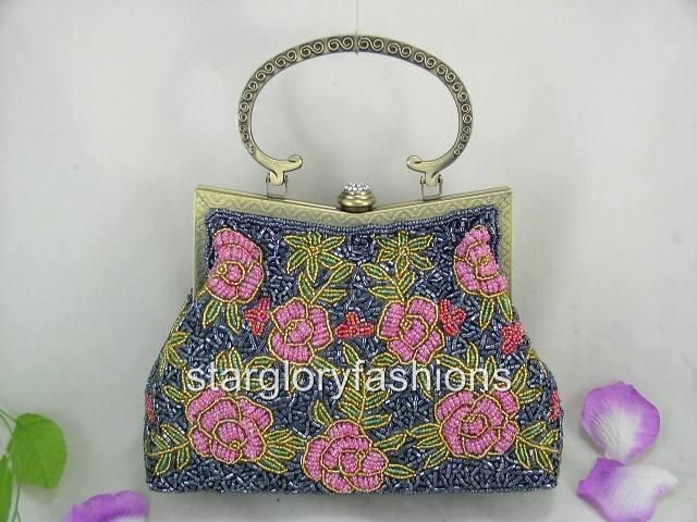 Elegant Fully Beaded Roses Wedding Handbag Bag 9 Colors  