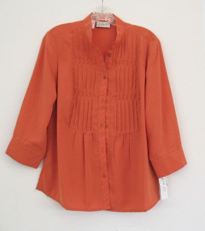 Kathy Che Womens Casual Pumpkin Shirt Blouse Sz M   NWT  